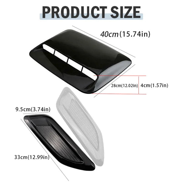 40cm Universal Car Air Flow Decorative Intake Hood Scoop Bonnet Vent Sticker Cover Hood Geared to fit any FLAT Hood Vehicle