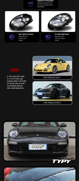 TYPY LED DRL Lightbar Projector Headlights Porsche 911 997 Headlight 997.1 997.2 Full LED Laser Matrix Headlamps Projector Front Lamp DRL Plug Play LHD / RHD