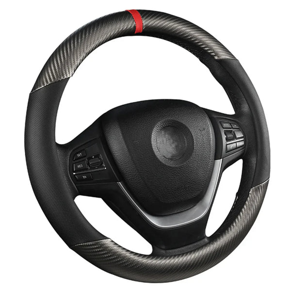 Carbon Fiber Leather Steering Wheel Cover  Breathable Non-slip Interior Accessories