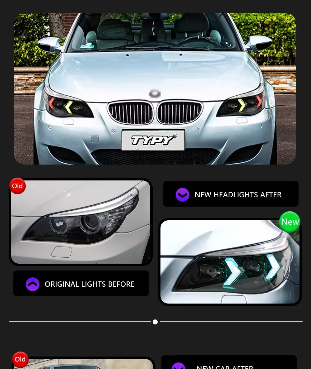 TYPY Car For BMW 3 Series E60 RGB Headlight 2004-2010 Upgrade Modified to New Dynamic Turn Signal LED Headlight Auto Accessories