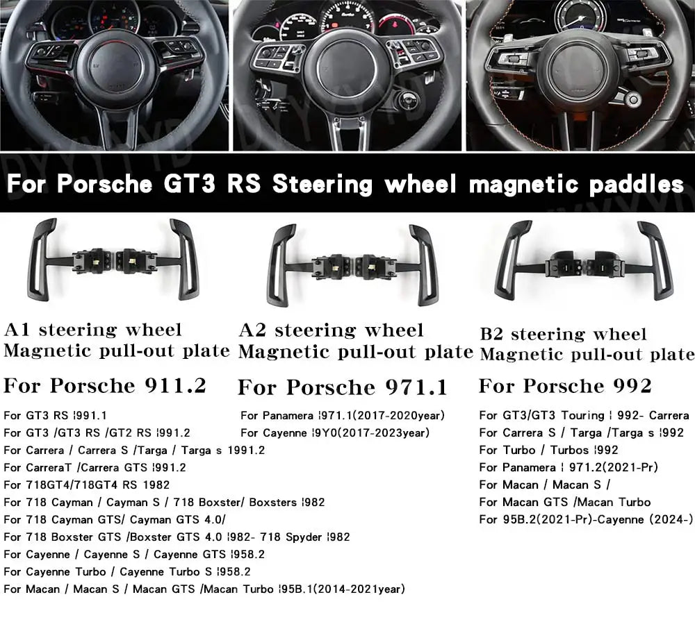 For Porsche 911.2 GT3 RS GT2 Carrera 718 GT4 Cayman Boxster Cayenne GTS Macan Interior Steering Wheel Magnetic Paddle Shift Pad