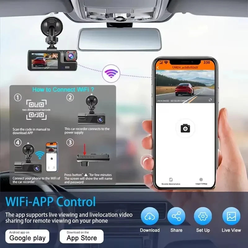 3 Lens Car Recorder with Memory Card Car Camera 1080P VCR WIFI Car DVR 2 Lens Front and Rear View Camera Night Vision Car Access