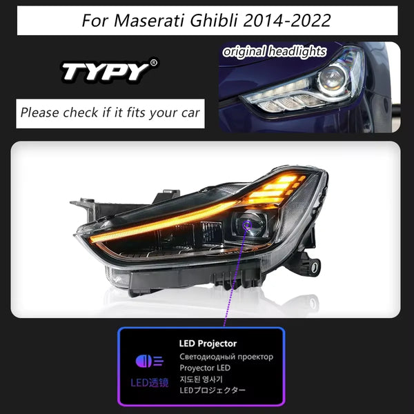 TYPY Car Headlights For Maserati Ghibli 2014-2022 LED Car Lamps Daytime Running Lights Dynamic Turn Signals