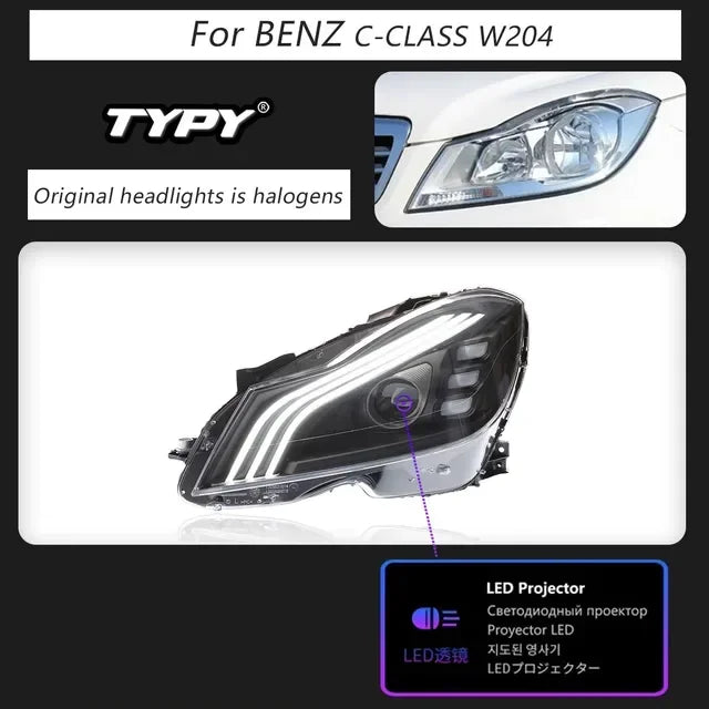 TYPY New LED Head Lamp Upgrade Modified For Benz C-Class W204 Headlight 2011-2014 Dynamic Signal Head Lamp Auto Accessories