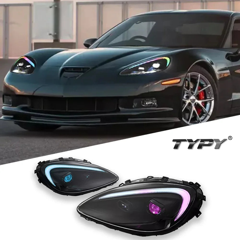 TYPY Car Lights For Corvette C6 RGB 2005-2013 Headlight LED Projetor head Lamp Daytime Running Light Automotive Accessories