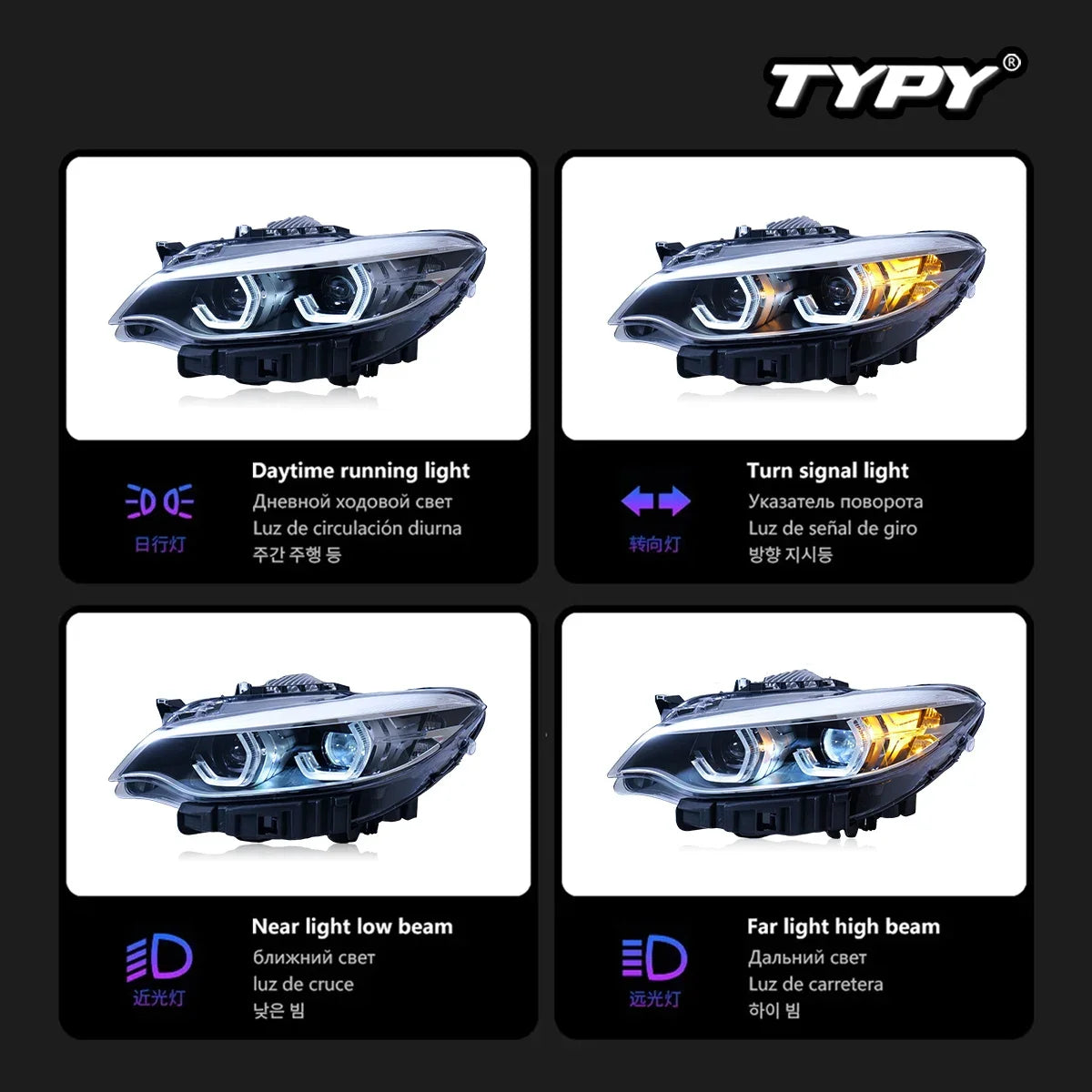 TYPY New LED Head Lamp Upgrade Modified For BMW 2 Series F22 RGB Headlight 2014-2019 Dynamic Signal Head Lamp Auto Accessories