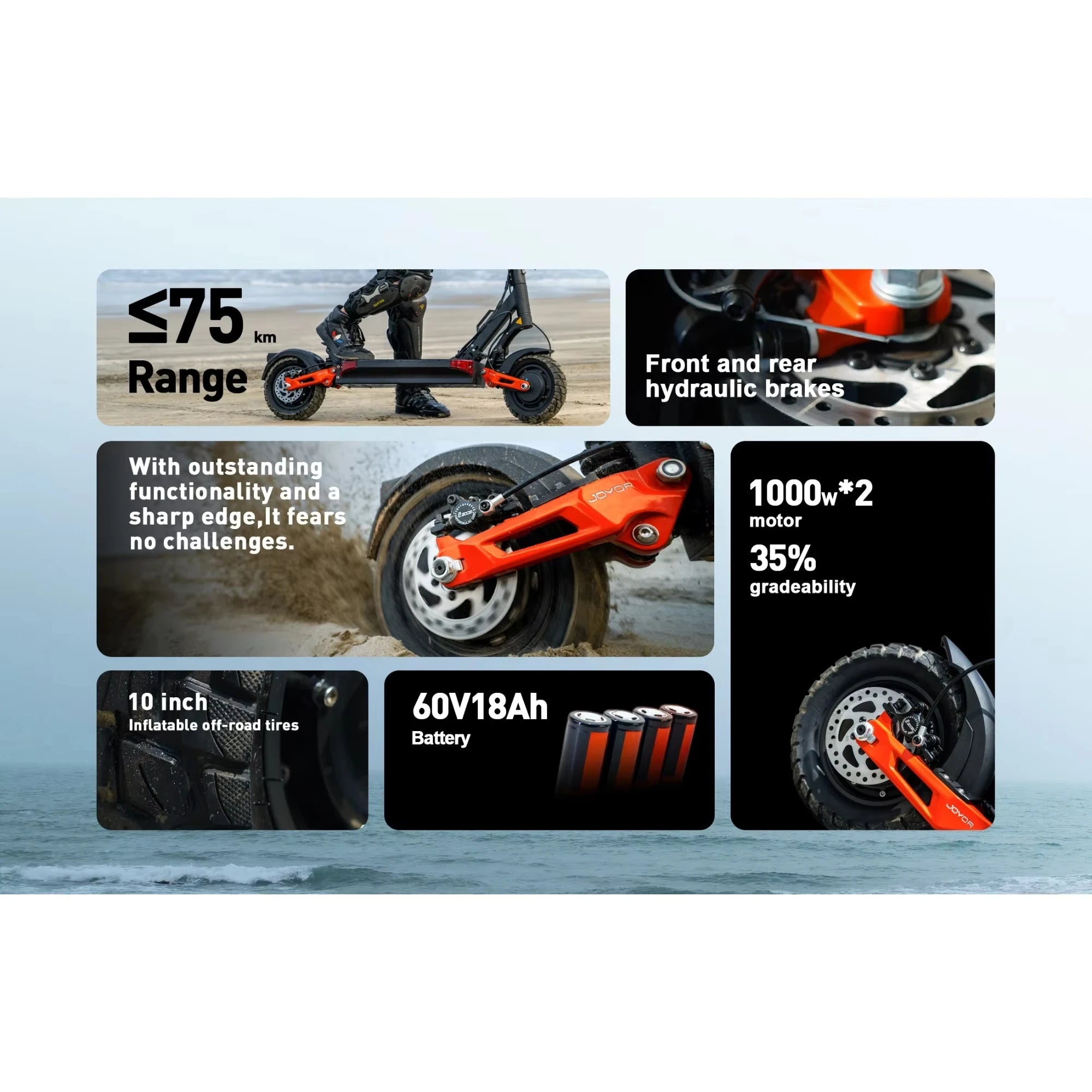 JOYOR T10 Electric Scooter for adults 2000W Dual Motor 60V18Ah Battery 10 Inch Tire Hydraulic Brake Electric scooter Foldable