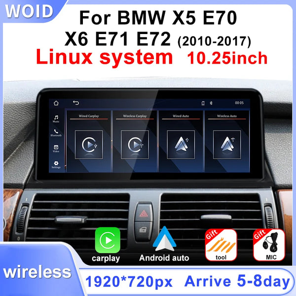 Linux 10.25" Touch Screen Display 1920*720 For BMW X5 E70 X6 E71 CCC CIC Wireless Carplay Android Auto Car Multimedia Player BT
