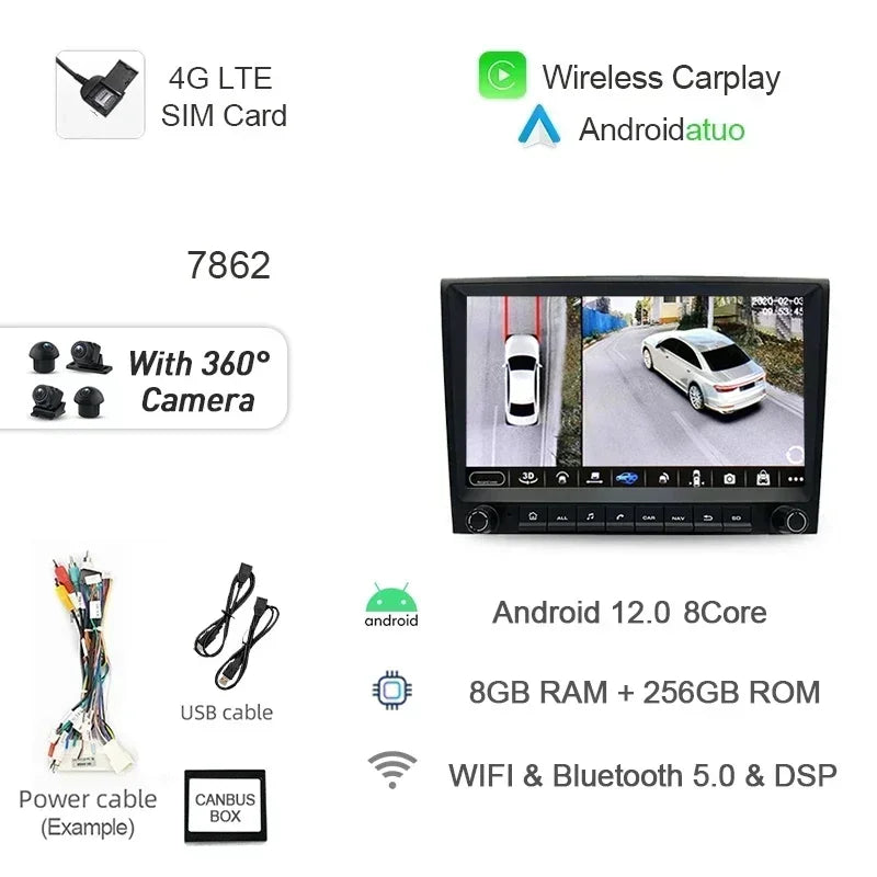 8G 256GB 7" Auto Android 12 Car Radio GPS Player Carplay Navi Bluetooth Wifi For Porsche 911 996 986 Boxster Carrera 1998-2006