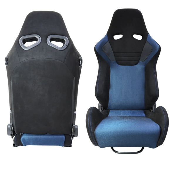 JIABEIR 1099 Universal Slider Quick Release Black Suede Blue Mesh Bucket Racing Seats