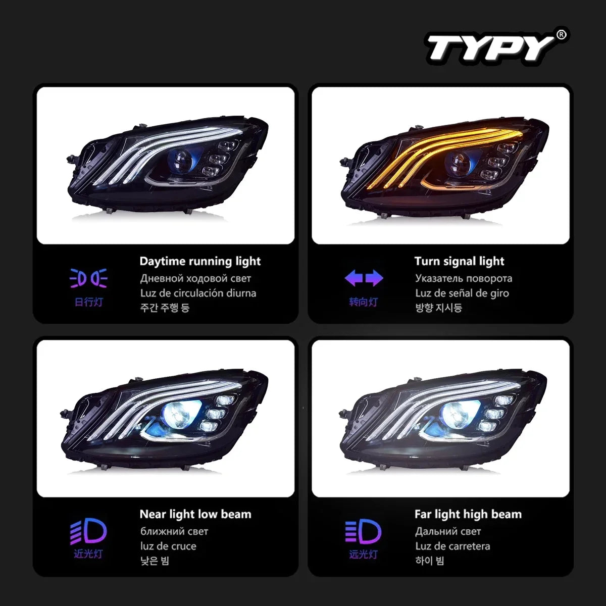 TYPY Car For Benz S-Class W222 Headlight 2014-2018 Upgrade 2019 Modified to New DRL Dynamic Turn Signal LED Auto Accessories