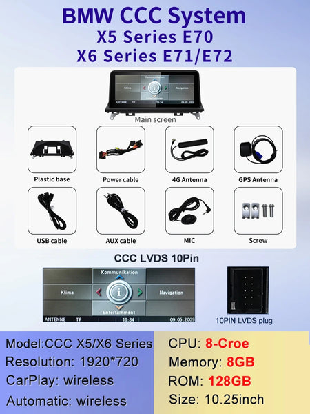 2024 New ID6 ID7 ID8 UI 10.25inc Android System Wireless Carplay AUTO For BMW X5 E70 X6 E71 Car Video Players GPS Navigation