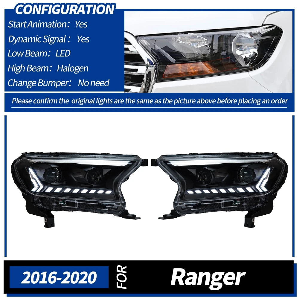 AKD Auto Parts For Ranger Headlights 2016-2020 LED Headlights Ranger DRL Turn Signal High Beam Angel Eye Projector Lens