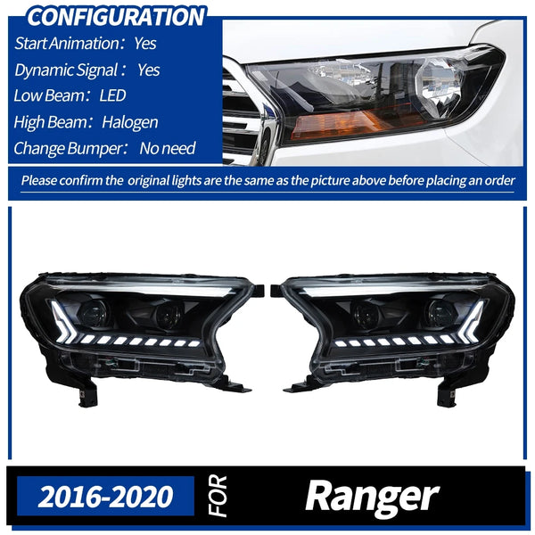 AKD Auto Parts For Ranger Headlights 2016-2020 LED Headlights Ranger DRL Turn Signal High Beam Angel Eye Projector Lens