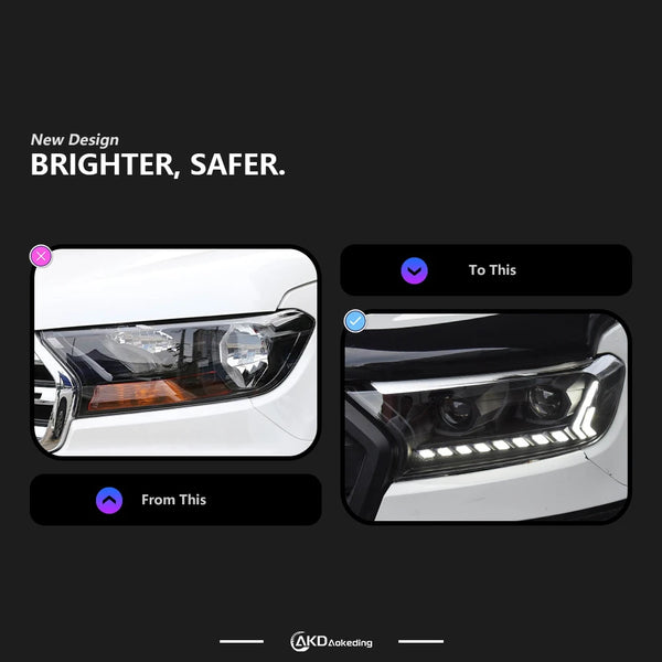 AKD Auto Parts For Ranger Headlights 2016-2020 LED Headlights Ranger DRL Turn Signal High Beam Angel Eye Projector Lens