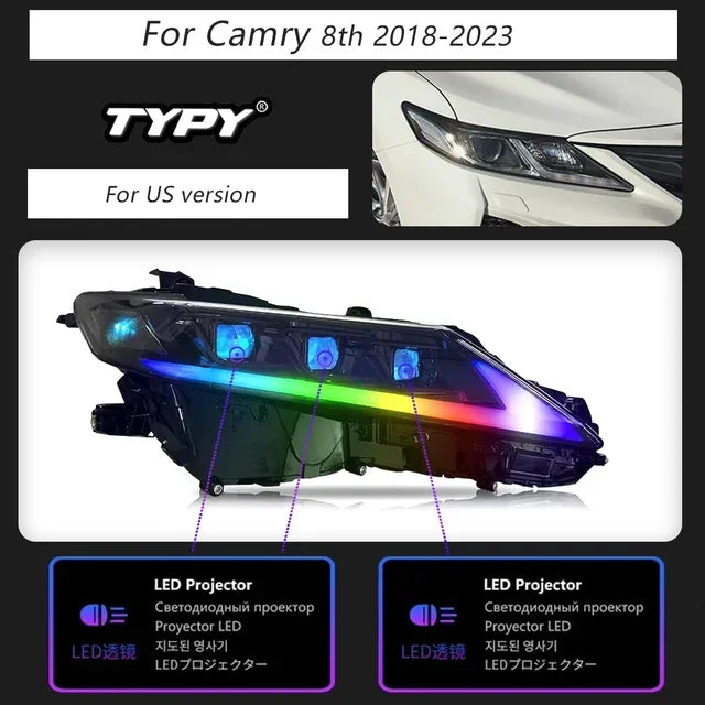 TYPY RGB HeadLamp Assembly Fit For Toyota Camry RGB Head Lamp 2018-2023 Upgrade to NEW Camry Dynamic Turn Signal RGB Head lamp