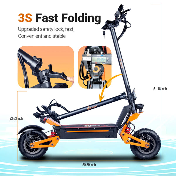 TOURSOR X5 adult electric scooter 3000W*2 motor 60V 38AH Folding electric scooter 11-inch tires Urban road electric scooter