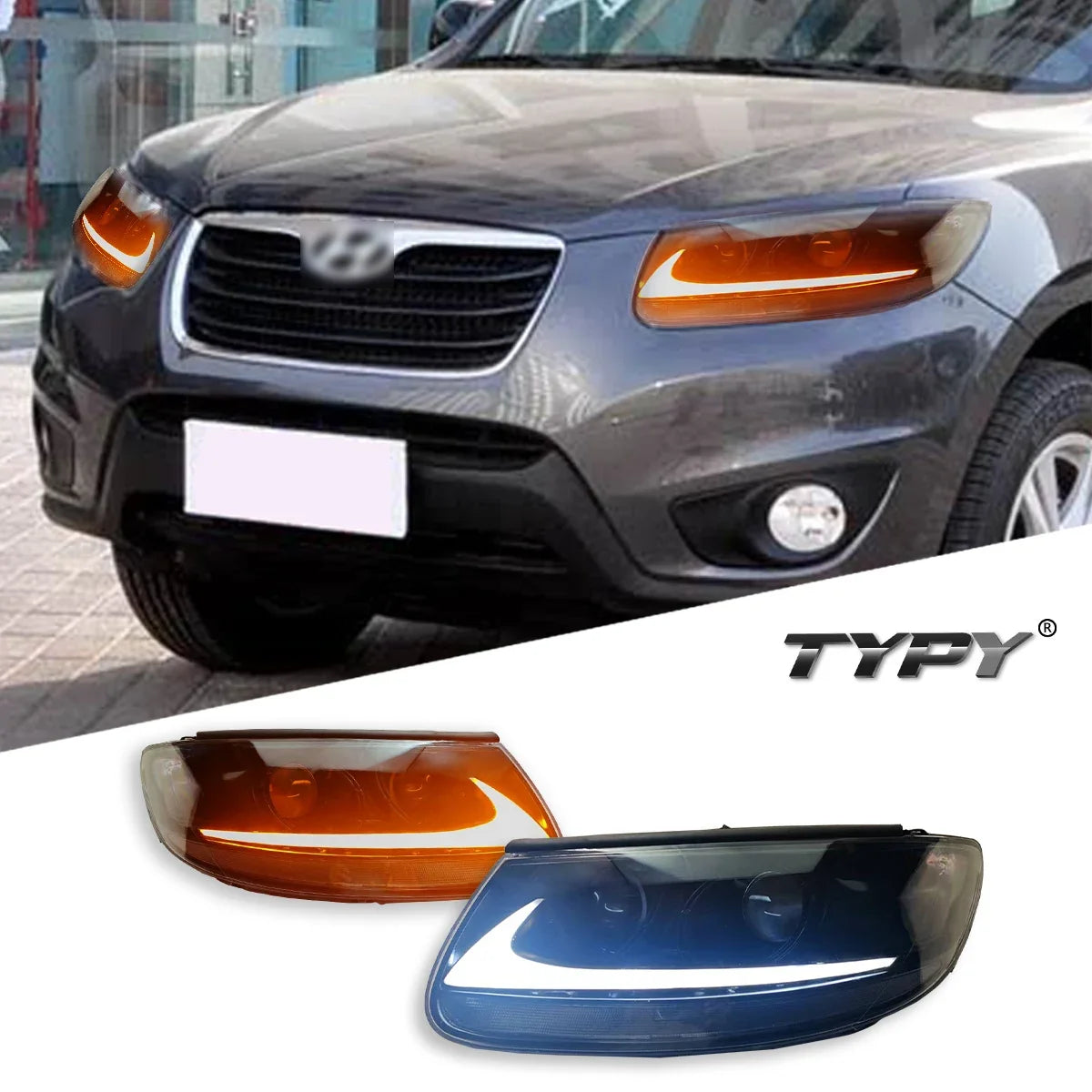 TYPY New LED Head Lamp Upgrade Modified For Hyundai Santa Fe Headlight 2007-2012 Dynamic Signal Head Lamp Auto Accessories