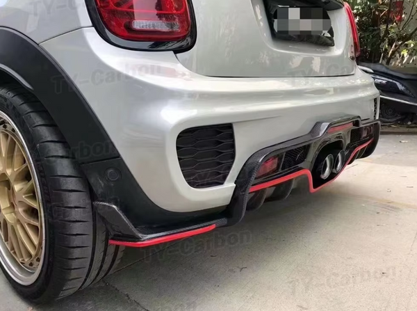 TY Carbon Rear Diffuser Fins For Mini Cooper F55 F56 F57 JCW Lip Bumper Bar Retrofit Body Kit FRP Black Unpainted