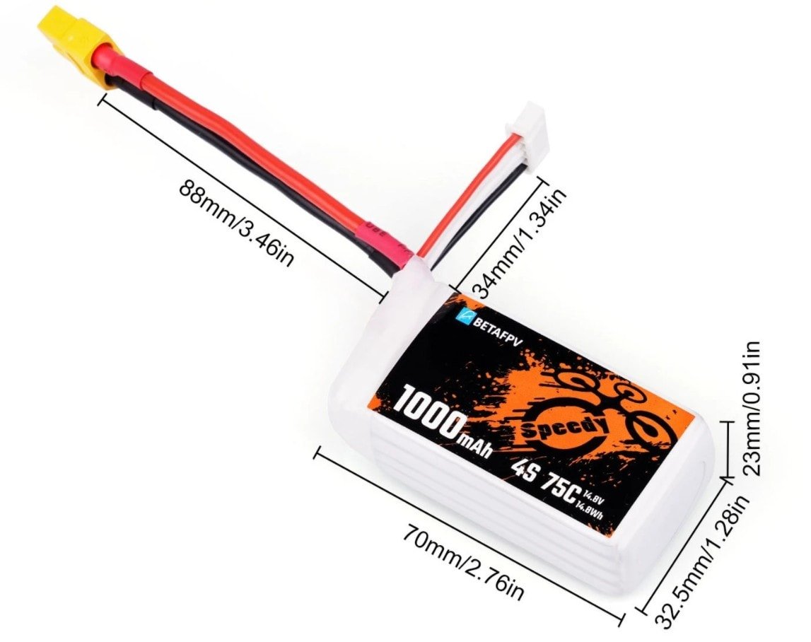 BetaFPV 1000mAh 4S 75C Lipo Battery (2pcs)