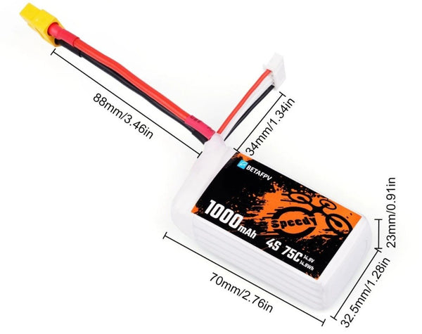 BetaFPV 1000mAh 4S 75C Lipo Battery (2pcs)