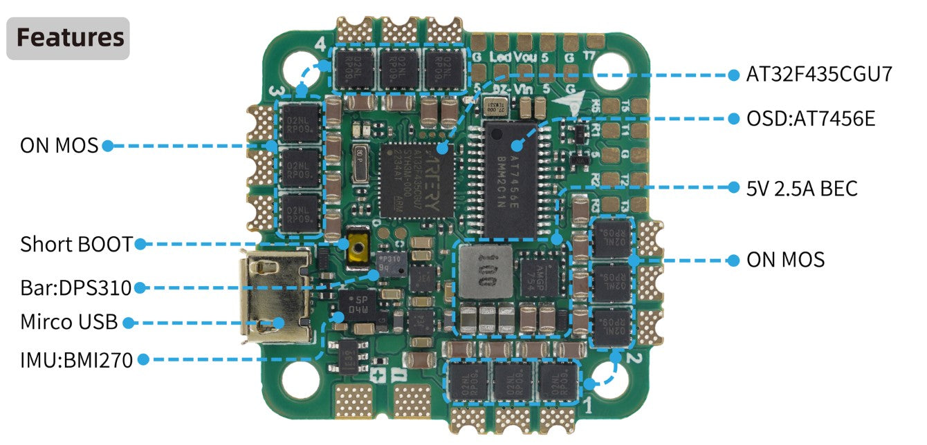NeutronRC AT32F435 Mini AIO Flight Controller