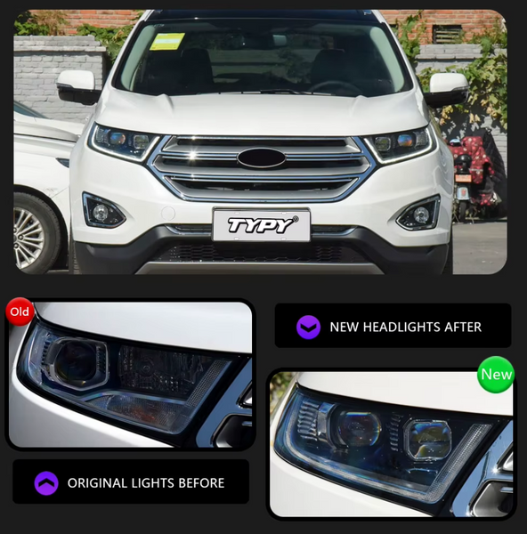 TYPY LED DRL Lightbar Projector Headlights Ford Edge 2015-2019 LHD