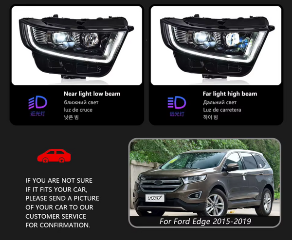 TYPY LED DRL Lightbar Projector Headlights Ford Edge 2015-2019 LHD