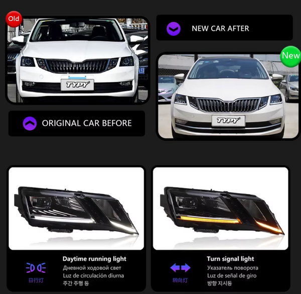 TYPY LED DRL Lightbar Projector Headlights Skoda Octavia Headlights 2018-2021 LHD