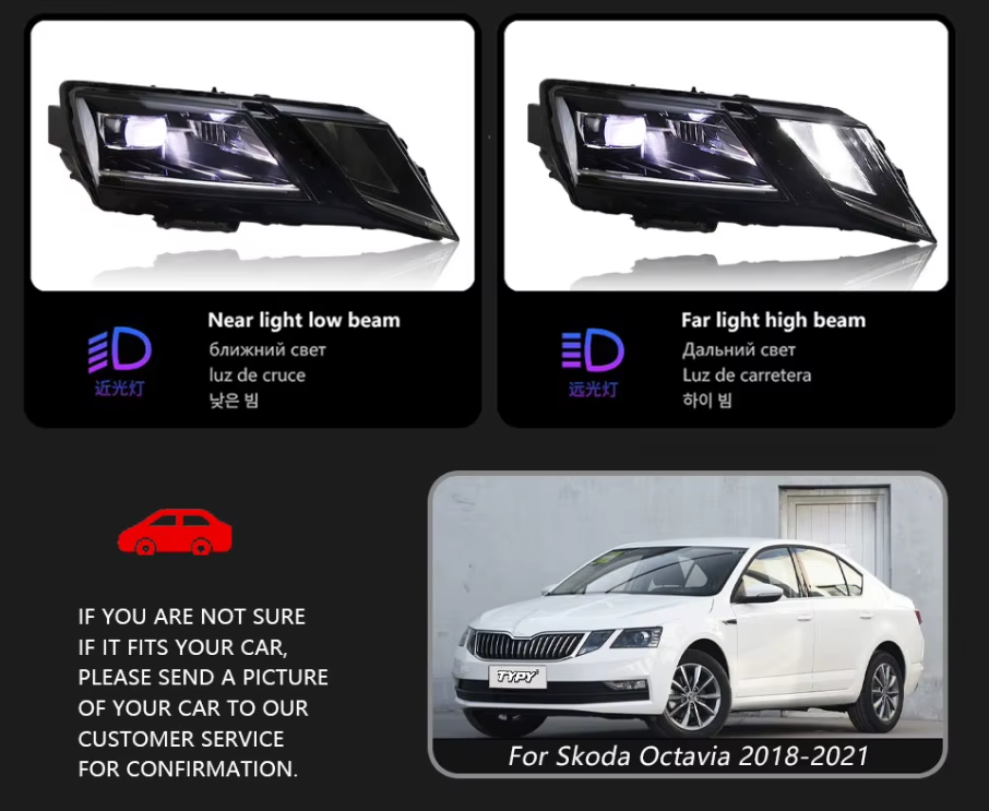 TYPY LED DRL Lightbar Projector Headlights Skoda Octavia Headlights 2018-2021 LHD