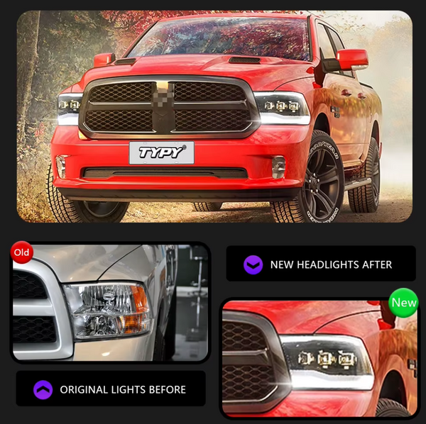 TYPY LED DRL Lightbar Projector Headlights Dodge Ram 1500 2009-2019 LHD