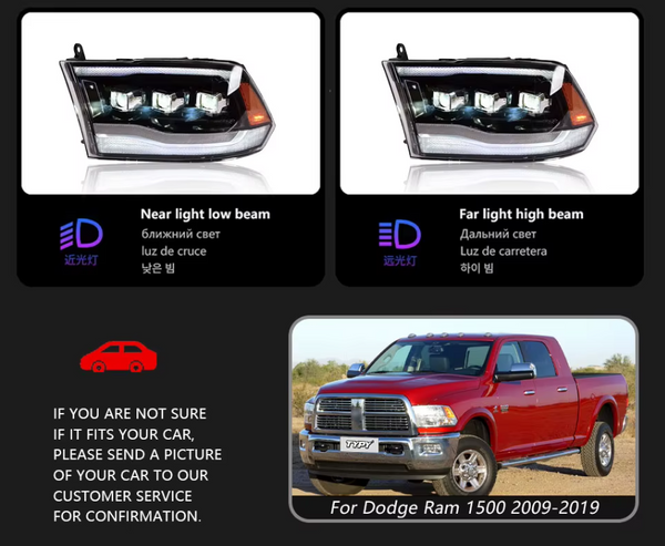 TYPY LED DRL Lightbar Projector Headlights Dodge Ram 1500 2009-2019 LHD