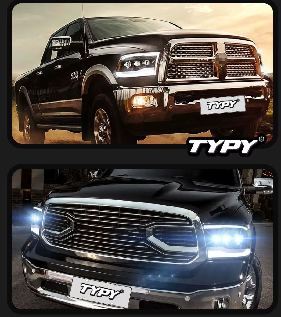 TYPY LED DRL Lightbar Projector Headlights Dodge Ram 1500 2009-2019 LHD
