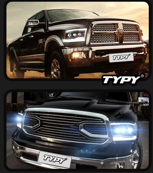 TYPY LED DRL Lightbar Projector Headlights Dodge Ram 1500 2009-2019 LHD