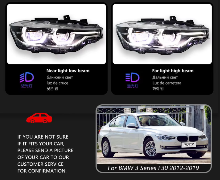 TYPY LED DRL Lightbar Projector Headlights BMW 3 Series F30 Headlight 2012-2019 LHD