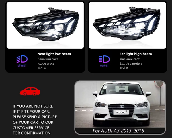 TYPY LED DRL Lightbar Projector Headlights Audi A3 Headlight 2013-2016 LHD