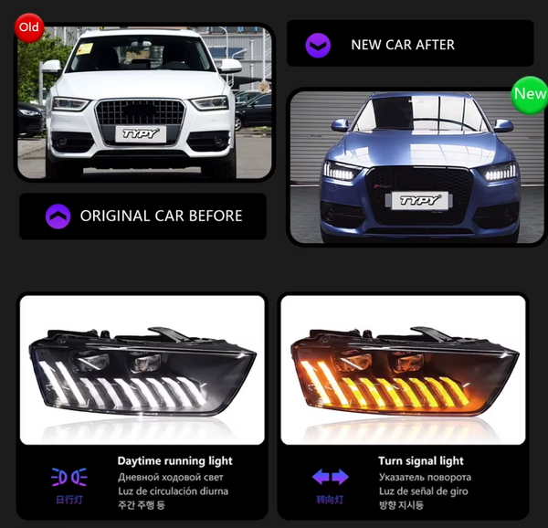 TYPY LED DRL Lightbar Projector Headlights Audi Q3 2013-2018 LHD