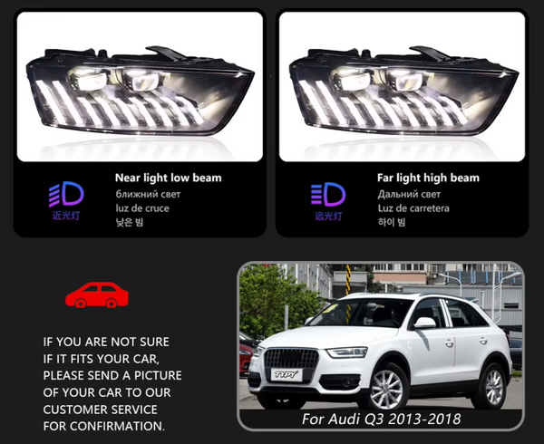 TYPY LED DRL Lightbar Projector Headlights Audi Q3 2013-2018 LHD