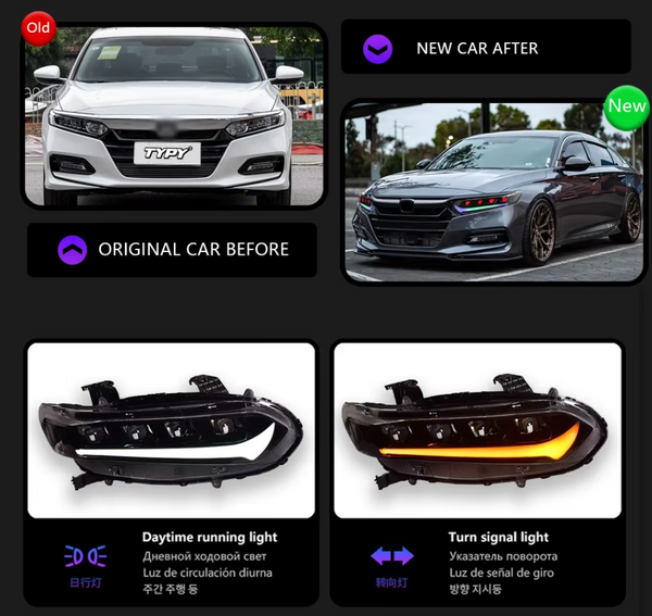 TYPY LED DRL Lightbar Projector Headlights Honda Accord RGB 2018-2022 LHD