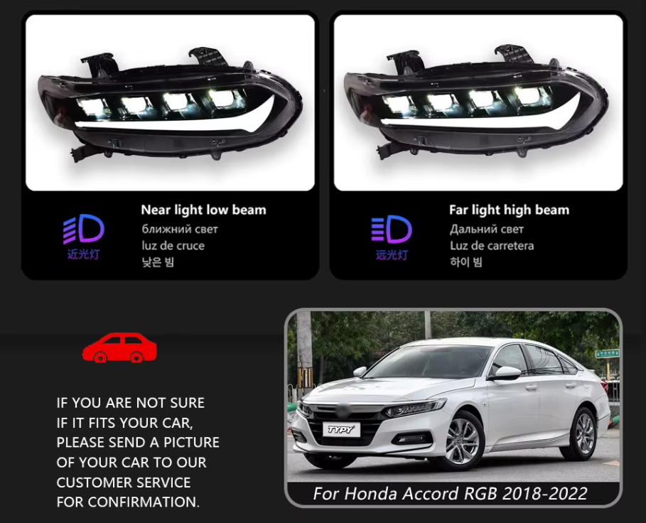 TYPY LED DRL Lightbar Projector Headlights Honda Accord RGB 2018-2022 LHD