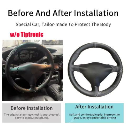 Steering Wheel Cover For Porsche 911 986 996 Boxster S 98-04 Black Perforated Leather Hand Sewn Wrap Cover For Manual Can Fit Tiptronic