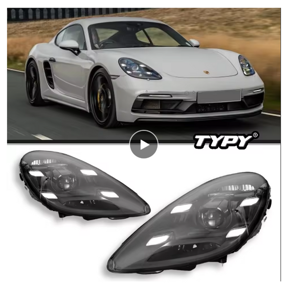 TYPY LED DRL Lightbar Projector Headlights Porsche 718 Cayman Boxster 2016-2023 Upgrade New Style LED PLDS Lasers Head Lamps 2 PCS Plug and Play - NOT Factory OE AFS - LHD & RHD Available