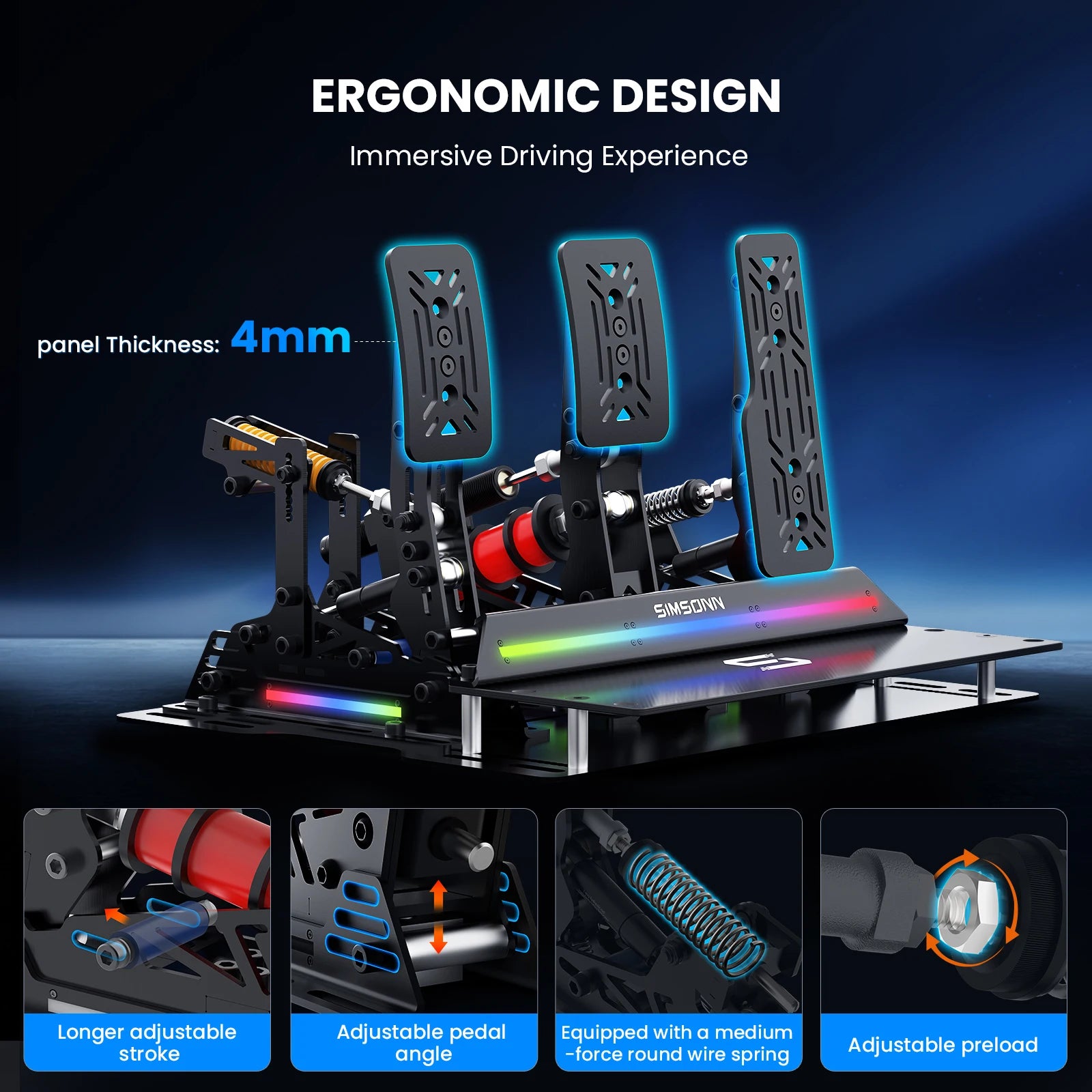 SIMSONN PRO X Ultra Sim Pedals PC Sim Racing Simulator Pressure Sensor Load Cell Pedal HE Hydraulic Pedal for PC Cockpit Pedal