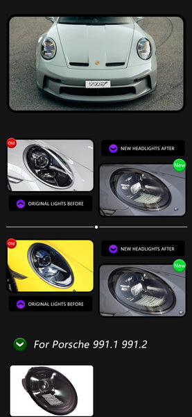TYPY LED DRL Lightbar Projector Headlights Porsche 991 991.1 991.2 2012-2018 Porsche 911 PDLS Matrix Laser Plug Play LHD / RHD