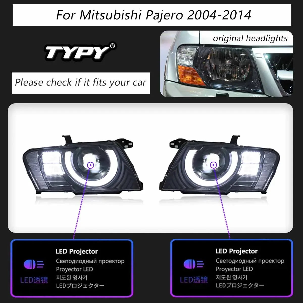 TYPY Dynamic Signal Head Lamp Automotive Accessories Upgrade Modified New LED For Mitsubishi Pajero Headlight 2004-2014