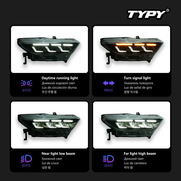 TYPY Car Lights For Ford Mustang RGB 2015-2017 Headlight LED Projetor head Lamp Daytime Running Light Automotive Accessories