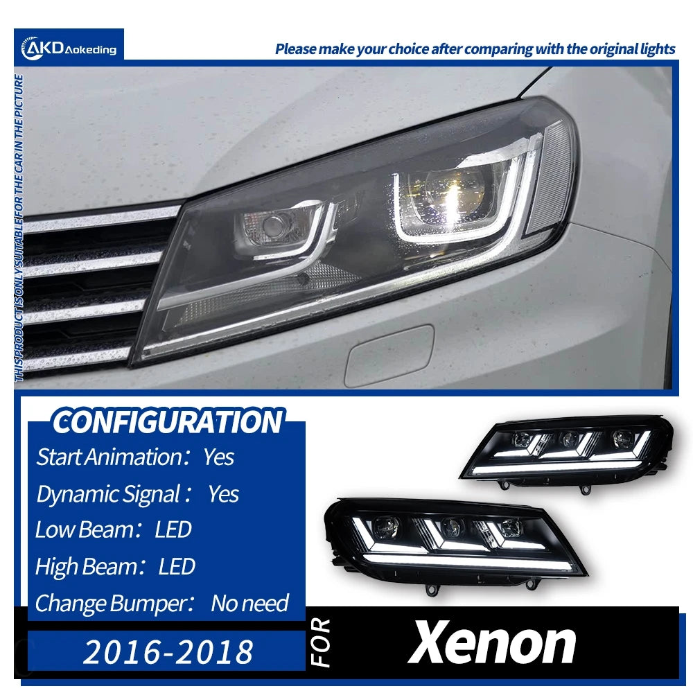AKD 2 PCS car for Volkswagen Touareg LED Headlights 2016-2018 Touareg LED Angel Eye Daytime Running Light Options Headlight
