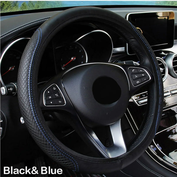 Breathable PU Leather Anti-Slip Universal Car Steering Wheel Cover, Interior Decoration Accessories