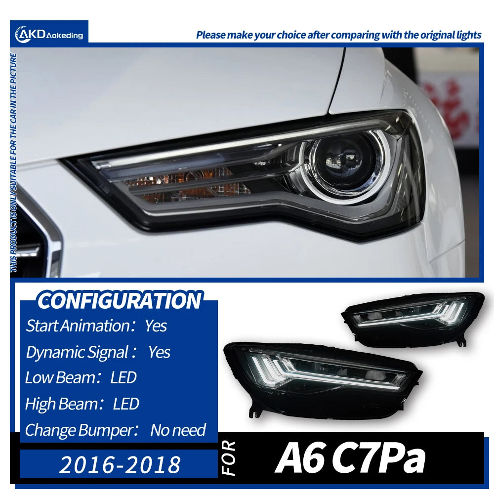 AKD Head Lamp for Audi A6 C7 LED Headlight 2012-2018 Headlights A6 C7 DRL Turn Signal High Beam Angel Eye Projector Lens