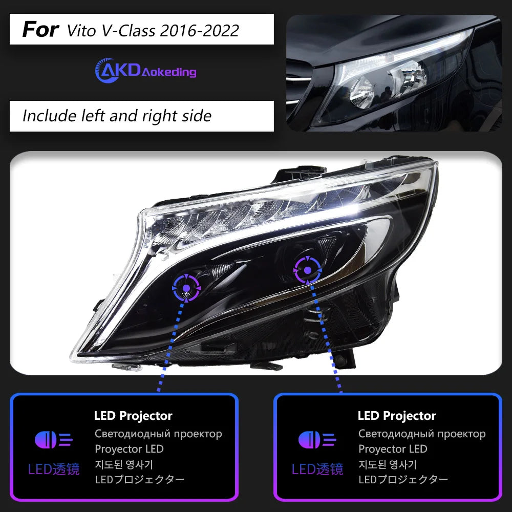 AKD Car Styling Head Lamp for Benz Vito Headlights 2013-2019 W447 LED Headlight LED DRL Projector Lens Dynamic Auto Accessories